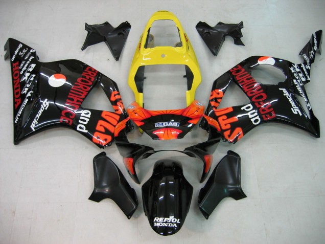 Honda CBR900RR 954 Motorrad Verkleidung 2002-2003 - Gelb Rot Glanzendes Schwarz Repsol Rossi