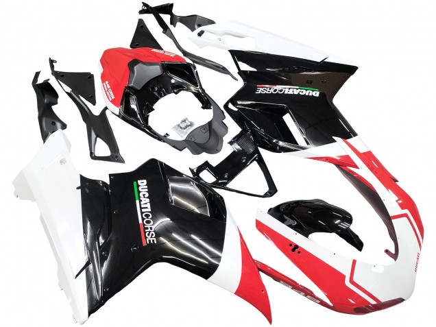 Ducati 848/1098/1198 Motorrad Verkleidung 2007-2014 - Weiss Rot Glanzendes Schwarz