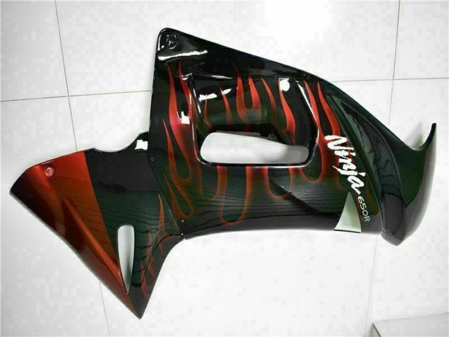 Kawasaki EX650 Motorrad Verkleidung 2006-2008 - Glanzendes Schwarz Rot Flamme