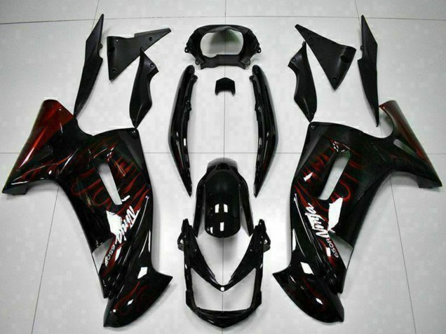 Kawasaki EX650 Motorrad Verkleidung 2006-2008 - Glanzendes Schwarz Rot Flamme