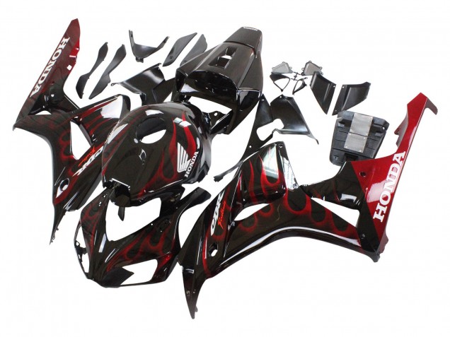 Honda CBR1000RR Motorrad Verkleidung 2006-2007 - Glanzendes Schwarz Rot Flamme