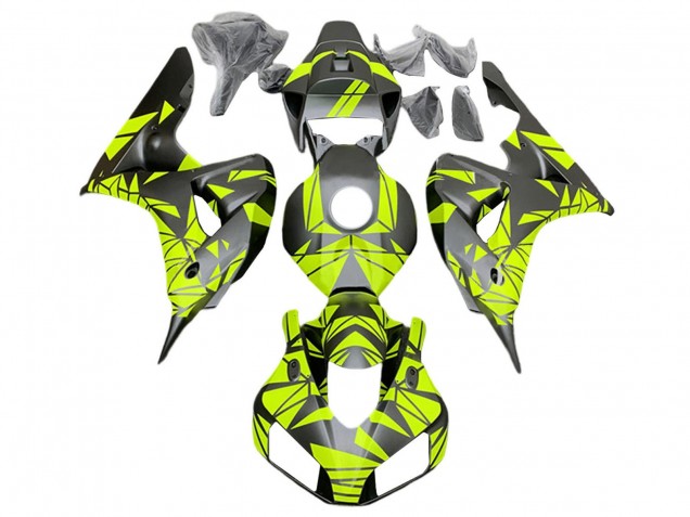 Honda CBR1000RR Motorrad Verkleidung 2006-2007 - Fluoreszierendes Grun Matt Schwarz