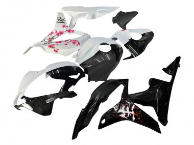 Honda CBR600RR Motorrad Verkleidung 2007-2008 - Weiss Cherry Blossom Glanzendes Schwarz Geteiltes