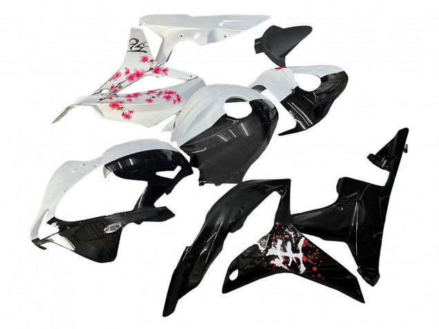 Honda CBR600RR Motorrad Verkleidung 2007-2008 - Weiss Cherry Blossom Glanzendes Schwarz Geteiltes