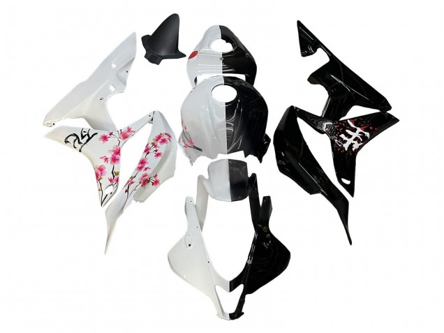 Honda CBR600RR Motorrad Verkleidung 2007-2008 - Weiss Cherry Blossom Glanzendes Schwarz Geteiltes