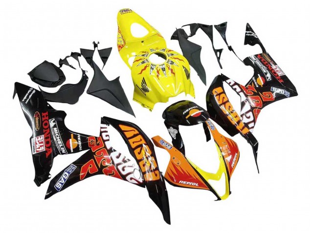 Honda CBR600RR Motorrad Verkleidung 2007-2008 - Gelb Orange Glanzendes Schwarz Rossi Repsol