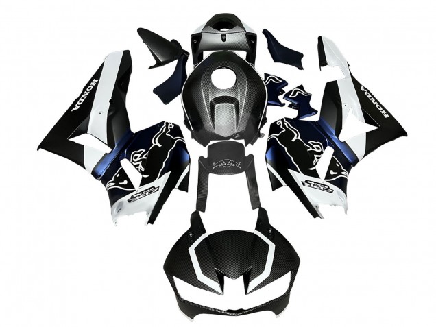 Honda CBR600RR Motorrad Verkleidung 2013-2023 - Schwarzer Carbonfaser Stil Weiss blau Red Bull