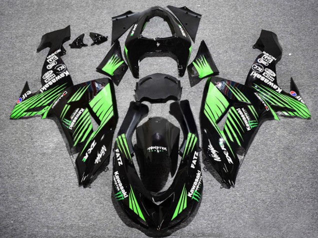 Kawasaki ZX10R Motorrad Verkleidung 2006-2007 - Glanzendes Schwarz Grun