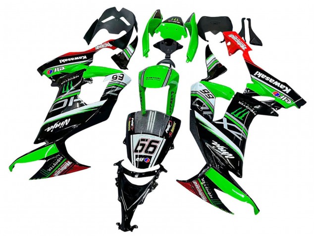Kawasaki ZX10R Motorrad Verkleidung 2008-2010 - Grun Weiss Rot Schwarz Monster Elf 66