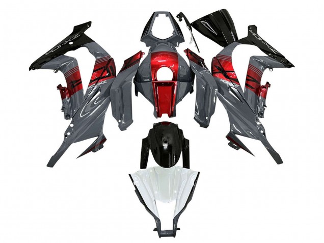 Kawasaki ZX10R Motorrad Verkleidung 2011-2015 - Grau Rot Glanzendes Schwarz