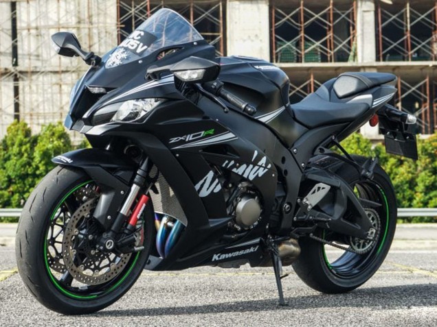 Kawasaki ZX10R Motorrad Verkleidung 2011-2015 - Matt Schwarz Weiss Grun Schnee Aufkleber