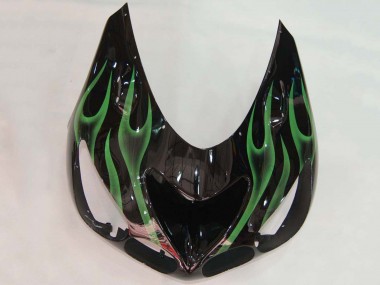 Kawasaki ZX14R ZZR1400 Motorrad Verkleidung 2006-2011 - Glanzendes Schwarz Grun Flamme