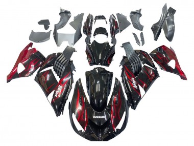 Kawasaki ZX14R ZZR1400 Motorrad Verkleidung Kit 2006-2011 - Glanzendes Schwarz Rot Flamme