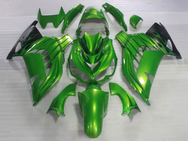 Kawasaki ZX14R ZZR1400 Motorrad Verkleidung 2006-2011 - Grun Glanzendes Schwarz