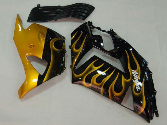 Kawasaki ZX14R ZZR1400 Motorrad Verkleidung 2006-2011 - Glanzendes Schwarz Gold Flamme