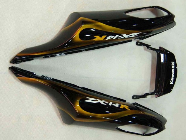 Kawasaki ZX14R ZZR1400 Motorrad Verkleidung 2006-2011 - Glanzendes Schwarz Gold Flamme