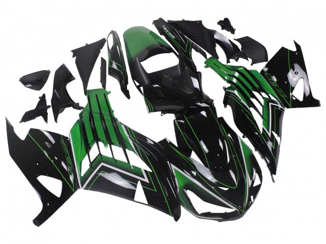 Kawasaki ZX14R ZZR1400 Motorrad Verkleidung 2012-2024 - Grun Glanzendes Schwarz Streifen