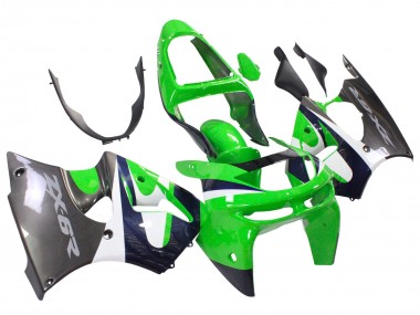Kawasaki ZX6R Motorrad Verkleidung 1998-1999 - Grun Weiss Dunkel Blau Silber