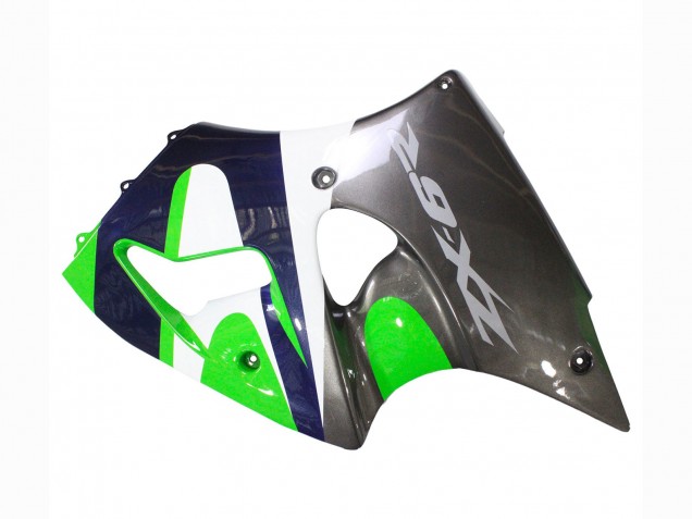 Kawasaki ZX6R Motorrad Verkleidung 1998-1999 - Grun Weiss Dunkel Blau Silber
