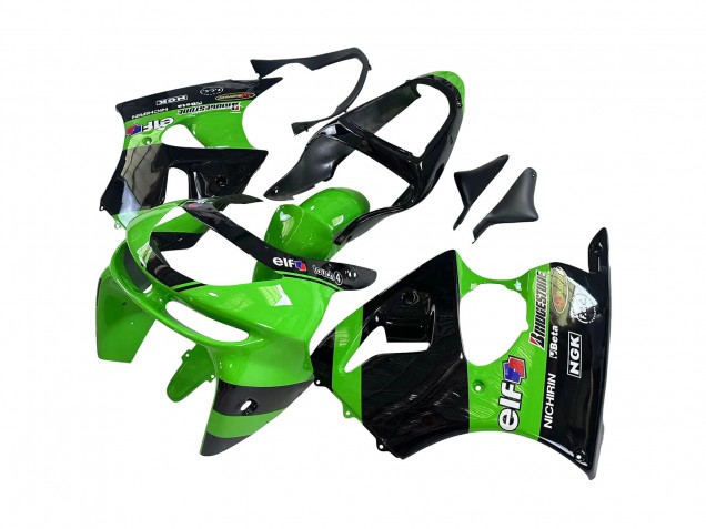 Kawasaki ZX6R Motorrad Verkleidung 1998-1999 - Grun Glanzendes Schwarz Elf Bridgestone
