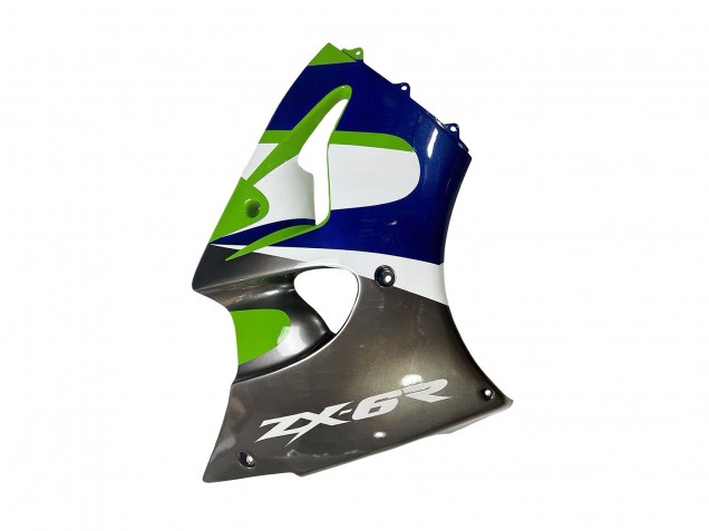 Kawasaki ZX6R Motorrad Verkleidung 1998-1999 - Grun Weiss Blau Silber Glanzendes Schwarz