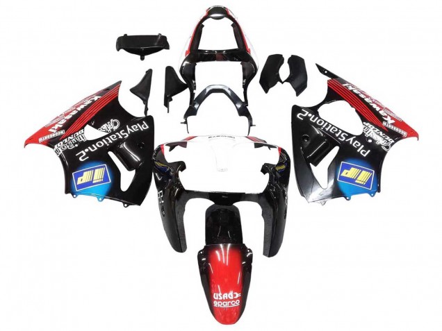 Kawasaki ZX6R Motorrad Verkleidung 2000-2002 - Glanzendes Schwarz Rot Blau Rot PlayStation 2