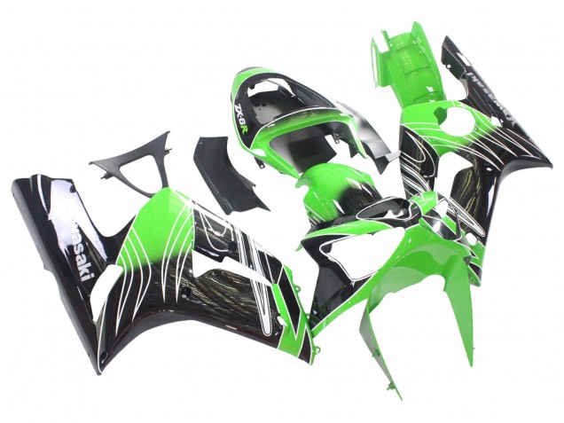 Kawasaki ZX6R Motorrad Verkleidung 2003-2004 - Grun Weiss Schwarz