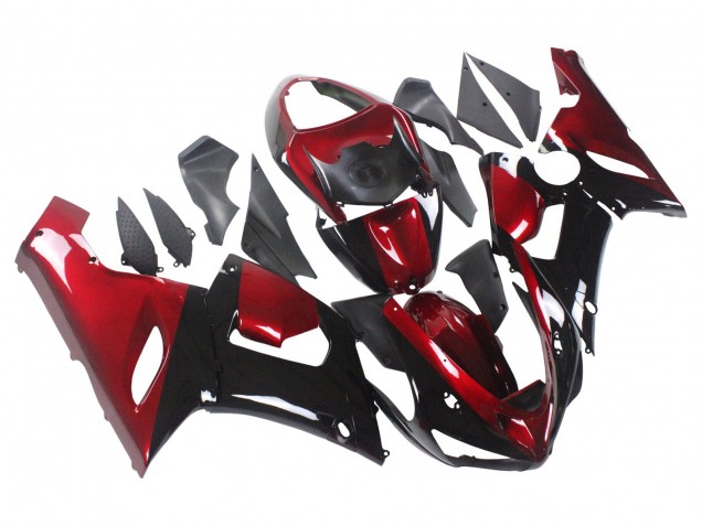 Kawasaki ZX6R Motorrad Verkleidung 2005-2006 - Rot Glanzendes Schwarz