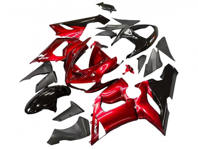 Kawasaki ZX6R Motorrad Verkleidung 2005-2006 - Rot Schwarz
