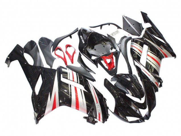 Kawasaki ZX6R Motorrad Verkleidung 2007-2008 - Schwarz Silber Rot Ninja