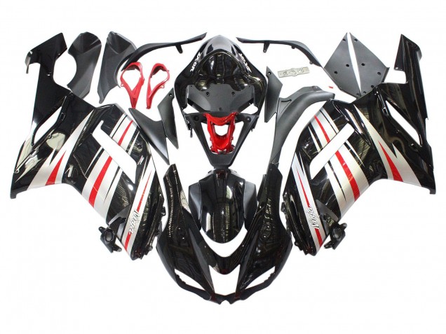 Kawasaki ZX6R Motorrad Verkleidung 2007-2008 - Schwarz Silber Rot Ninja