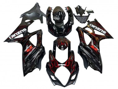 Suzuki GSXR 1000 Motorrad Verkleidung 2007-2008 - Schwarz Rot Flamme