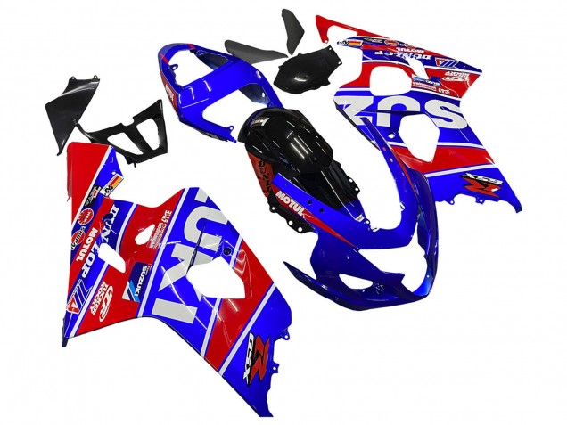 Suzuki GSXR 600 / GSXR 750 Motorrad Verkleidung 2004-2005 - Blau Rot Schwarz Motul Dunlop