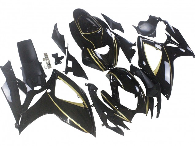 Suzuki GSXR 600 / GSXR 750 Motorrad Verkleidung 2006-2007 - Glanzendes Schwarz Gold Streifen