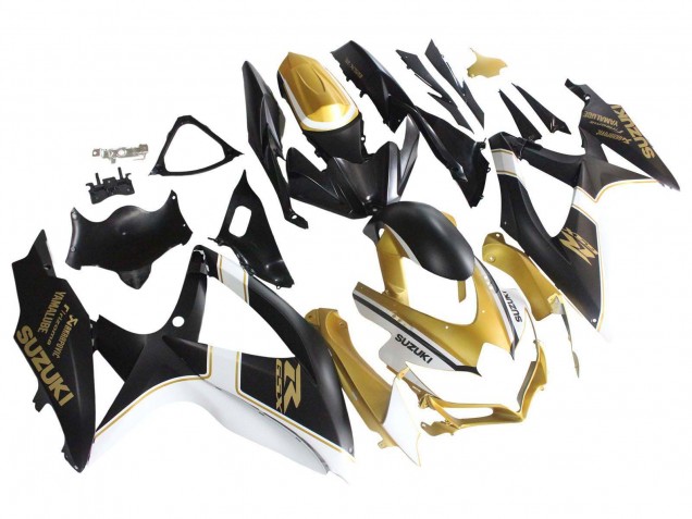 Suzuki GSXR 600 / GSXR 750 Motorrad Verkleidung 2008-2010 - Matt Schwarz Weiss Gold