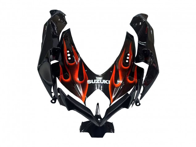Suzuki GSXR 600 / GSXR 750 Motorrad Verkleidung 2008-2010 - Glanzendes Schwarz Orange Flamme