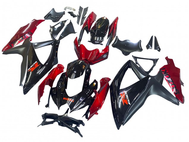Suzuki GSXR 600 / GSXR 750 Motorrad Verkleidung 2008-2010 - Rot Glanzendes Schwarz