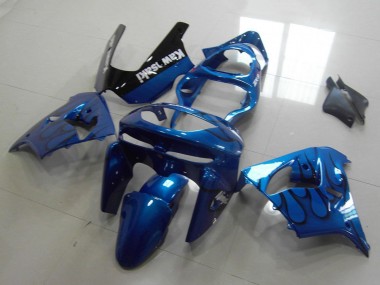 Kawasaki ZX9R Motorrad Verkleidung 1998-1999 - Blau Schwarz Flamme