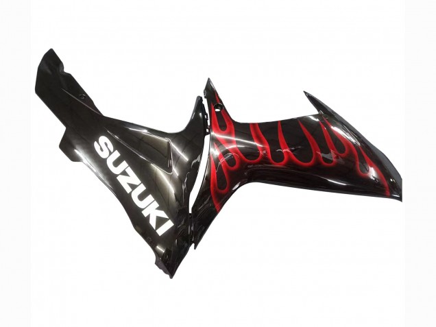 Suzuki GSXR 600 / GSXR 750 Motorrad Verkleidung 2011-2024 - Glanzendes Schwarz Rot Flamme