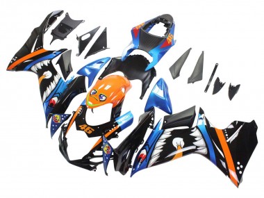 Suzuki GSXR 600 / GSXR 750 Motorrad Verkleidung 2011-2024 - Hellblau Orange Schwarz Weiss Hai 46