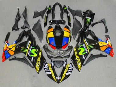 Yamaha YZF R3/R25 Motorrad Verkleidung 2015-2018 - Glanzendes Schwarz Gelb Weiss Blau ENEOS Monster MoviStar Farbrad