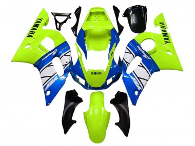 Yamaha YZF 600 R6 Motorrad Verkleidung 1998-2002 - Neon Grun Blau Weiss Champions