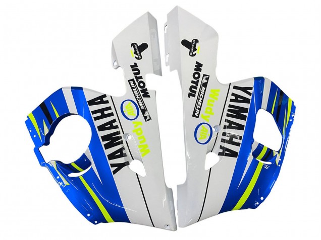 Yamaha YZF 600 R6 Motorrad Verkleidung 1998-2002 - Weiss Blau Neon Gelb Fiat Motul Michelin