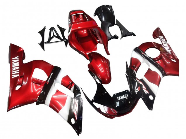 Yamaha YZF 600 R6 Motorrad Verkleidung 1998-2002 - Rot Weiss Glanzendes Schwarz