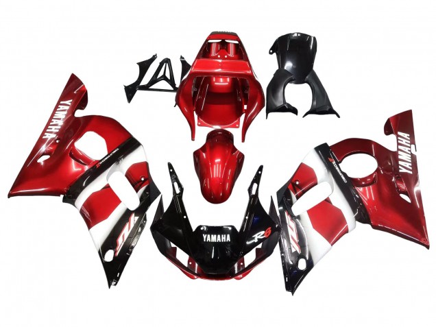 Yamaha YZF 600 R6 Motorrad Verkleidung 1998-2002 - Rot Weiss Glanzendes Schwarz