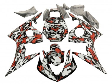 Yamaha YZF R6S Motorrad Verkleidung 2006-2009 - Schwarz Rot Grau Camouflage