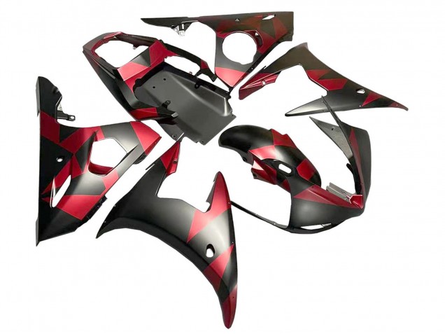Yamaha YZF 600 R6 Motorrad Verkleidung 2005 - Matt Schwarz Rot Geometric