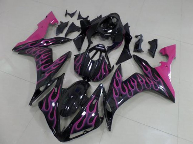 Yamaha YZF R1 Motorrad Verkleidung 2004-2006 - Glanzendes Schwarz Rosa Flamme