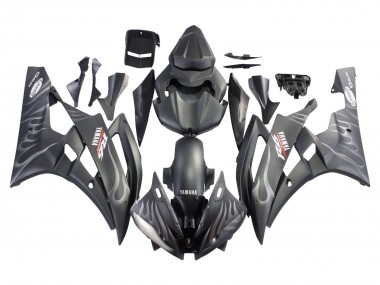 Yamaha YZF 600 R6 Motorrad Verkleidung 2006-2007 - Matt Schwarz Silber Flamme