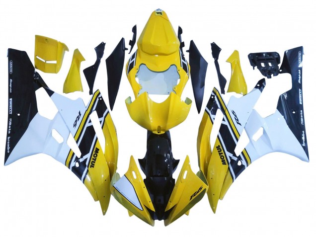 Yamaha YZF 600 R6 Motorrad Verkleidung 2006-2007 - Gelb Weiss Glanzendes Schwarz Motul